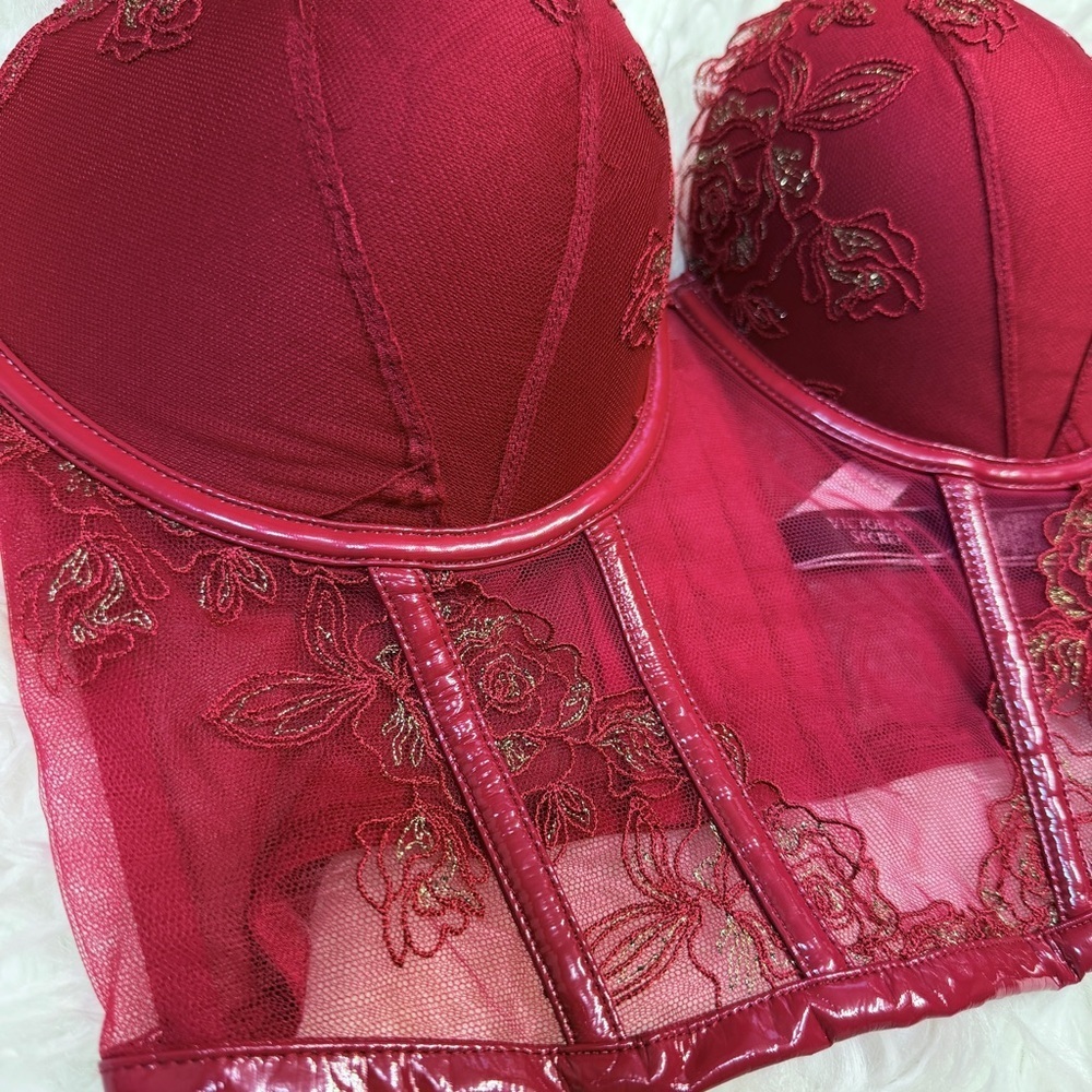 Victoria's Secret Red Lace Corset Bra Embroidered Gold New With Tags Lingerie - Picture 6 of 8